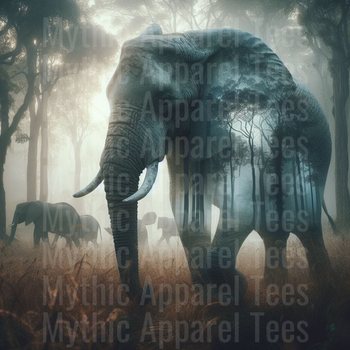 Majestic Elephant Double Exposure Forest Silhouette Misty Woodland Herd Nature Art