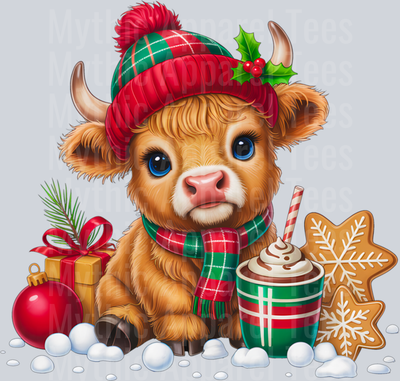 Women Winter Highland Cow Xmas Baby Calf Heifer Christmas Pullover Hoodie