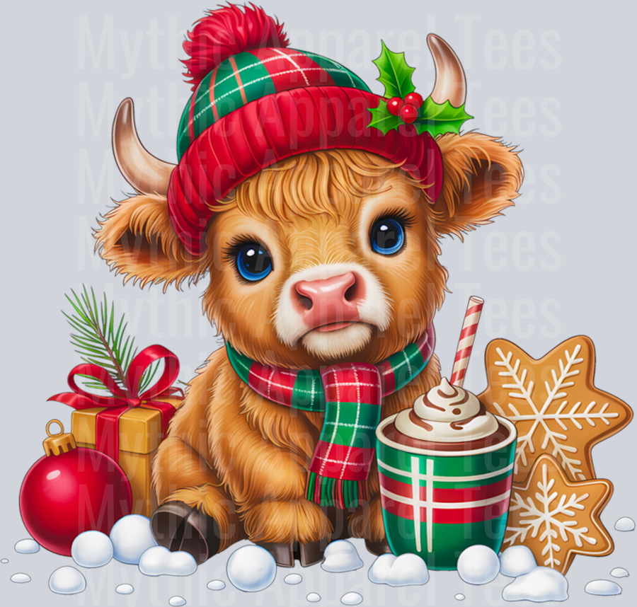 Women Winter Highland Cow Xmas Baby Calf Heifer Christmas Pullover Hoodie