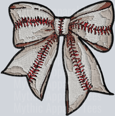 Baseball Bow Coquette white and red stitches with grey colors DTF Baseball Transfers