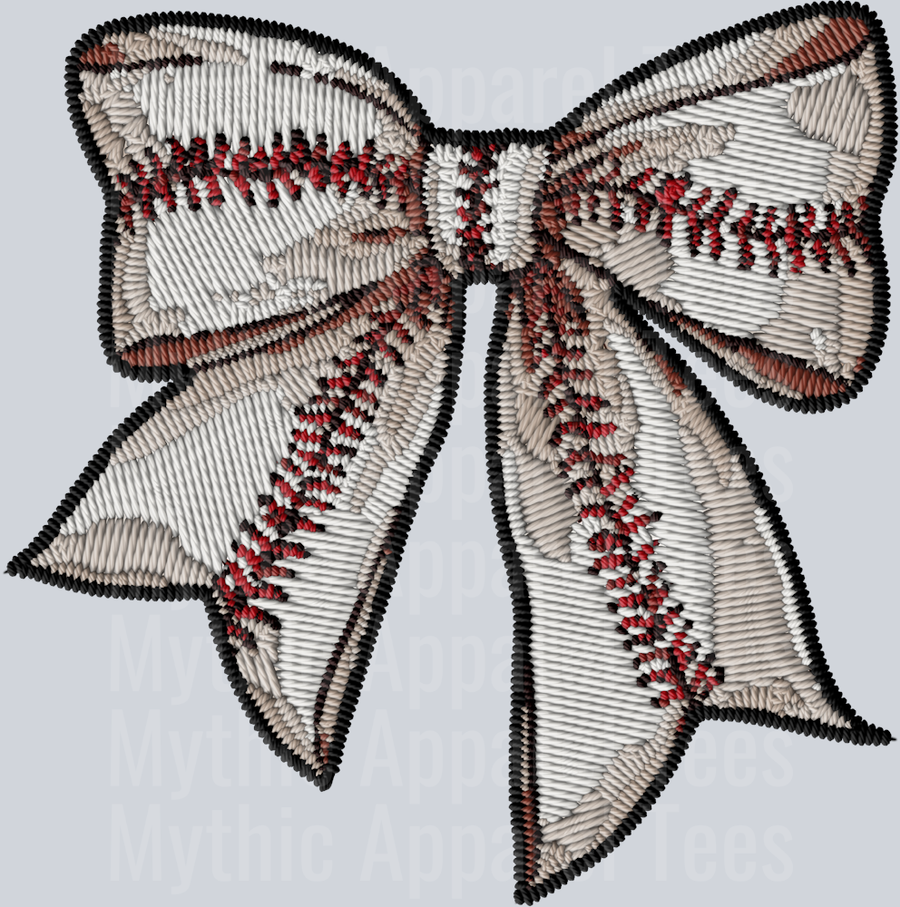 Baseball Bow Coquette white and red stitches with grey colors DTF Baseball Transfers