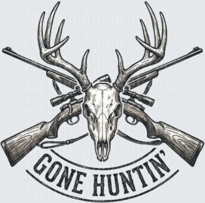Gone Huntin' Deer Skull Crossed Rifles Hunting Badge