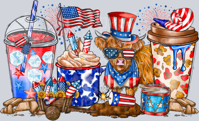 4th Of July Coffee Cups And Highland Cow