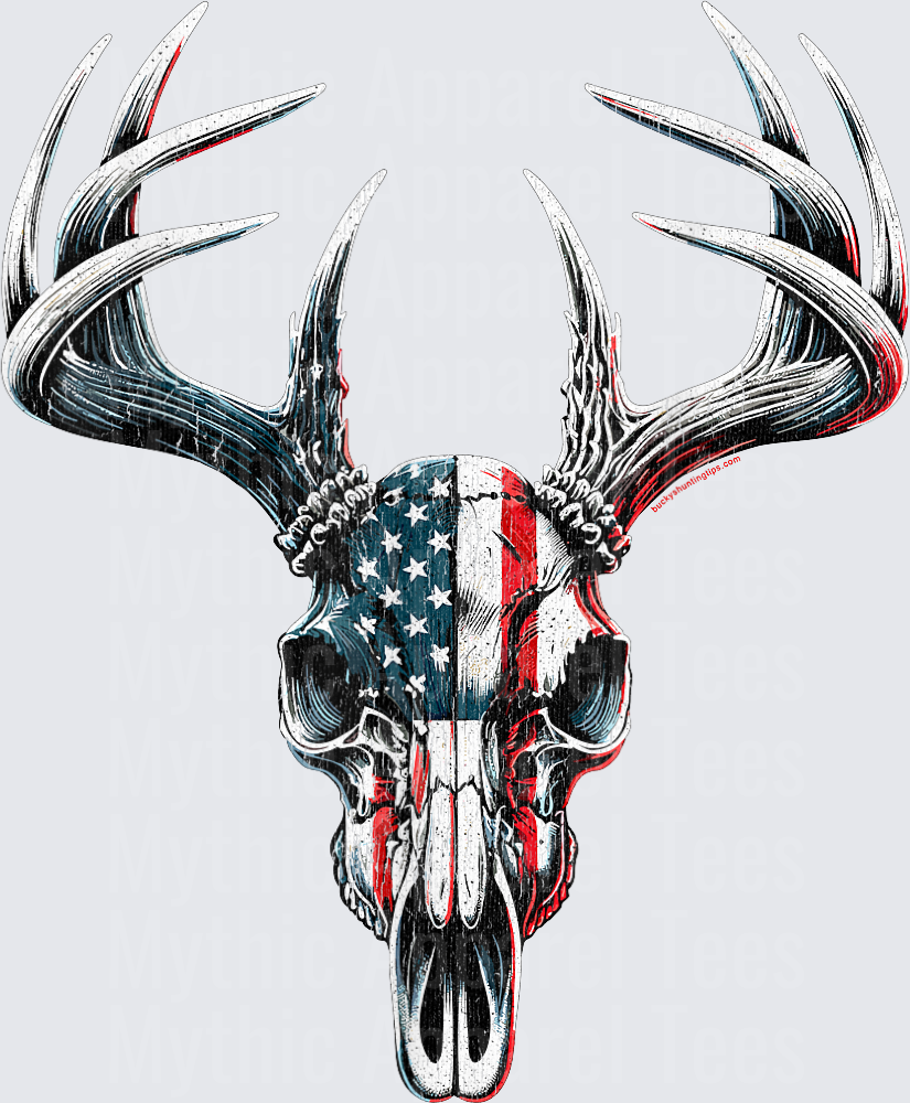 Whitetail Deer Skull American Flag Patriotic Buck Antlers