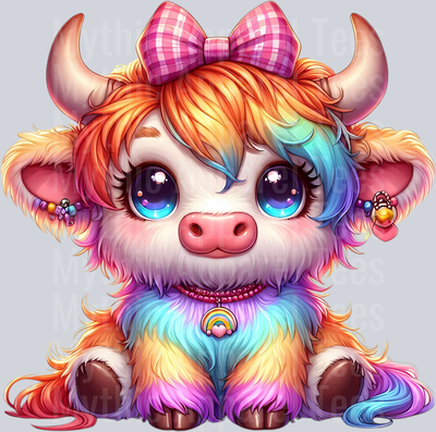 AZ775 Rainbow Highland Cow