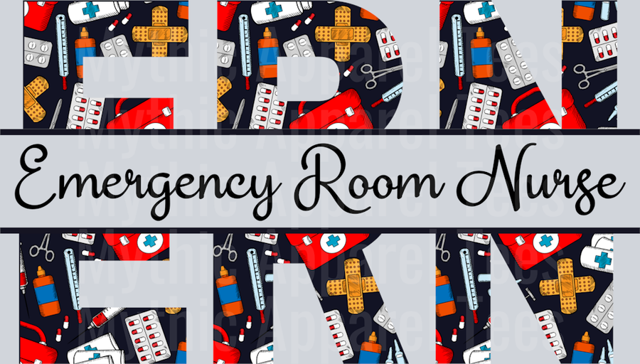 Emergency Room Nurse ERN Red White Black Colors DTF Nurse Transfers