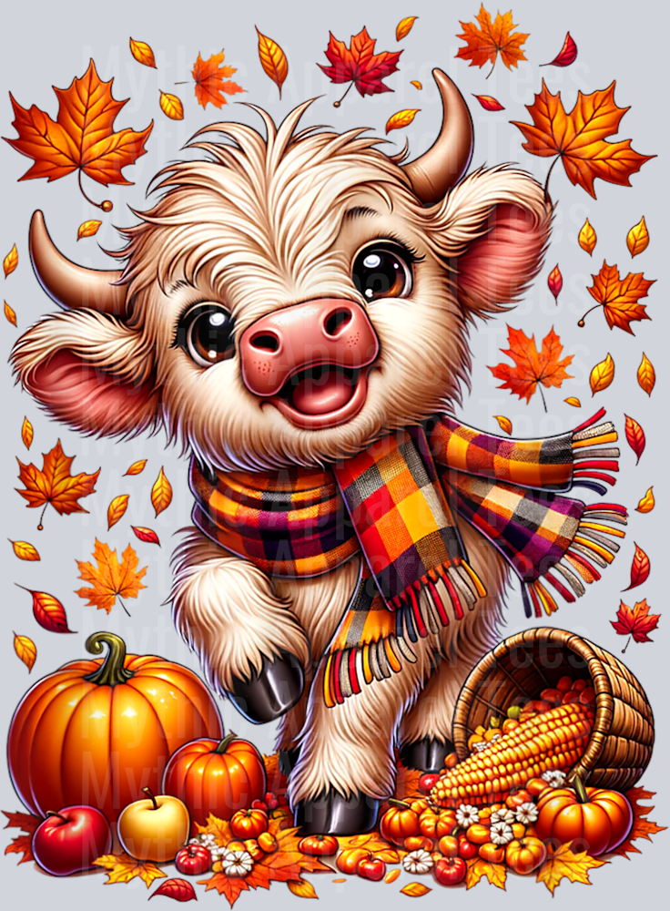 Cute Scottish Highland Baby Cow Calf Fall for Women and Kids T-Shirt
