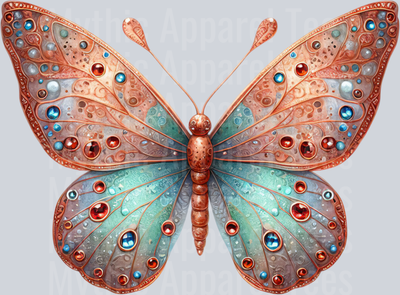 Rose Gold and Blue dots Watercolor butterfly DTF Butterfly Transfers