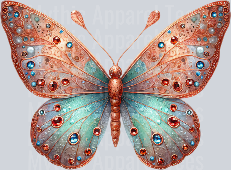 Rose Gold and Blue dots Watercolor butterfly DTF Butterfly Transfers