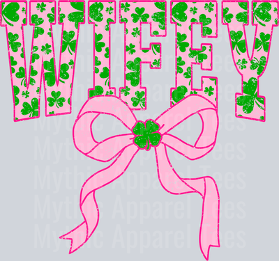 Pink Shamrock Wifey Bow St Patrick's Day College Font Floral and shamrock pattern