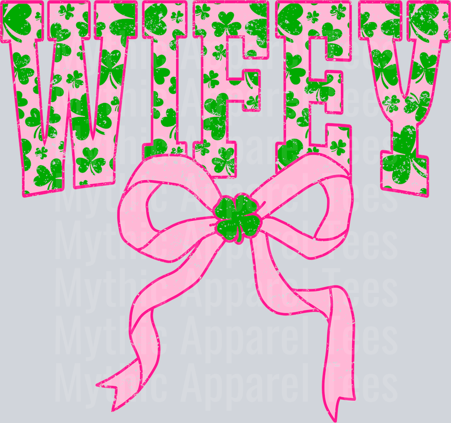 Pink Shamrock Wifey Bow St Patrick's Day College Font Floral and shamrock pattern