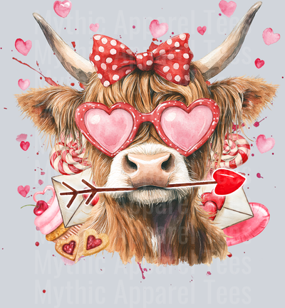 Valentines Day Highland Cow with Arrow in mouth DTF Valentines Day Transfers