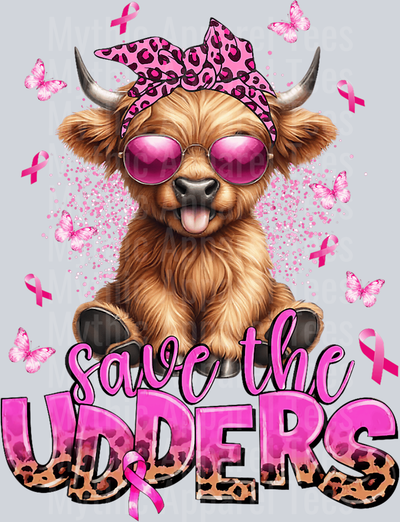 Save the Udders Cheetah print and pink Brest Cancer Awareness DTF Highland Cow Transfers