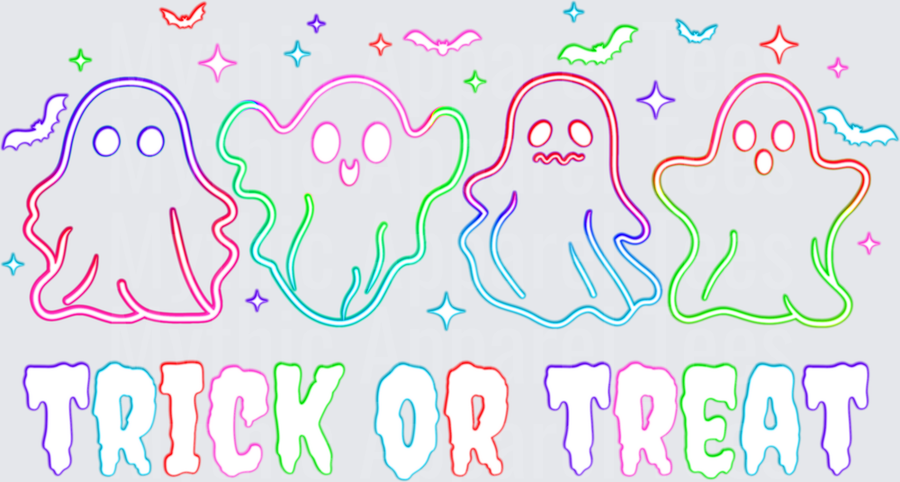 Halloween Neon Rainbow Trick or Treat Ghost Squad with Bats