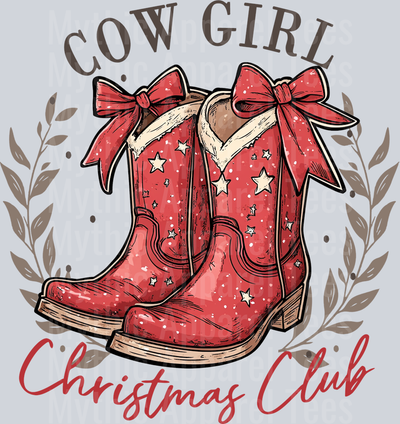 Cow girl christmas club boots with crests DTF Christmas Transfers