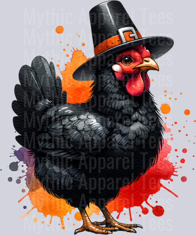 BLACK CHICKEN IN PILGRIM CLIPART
