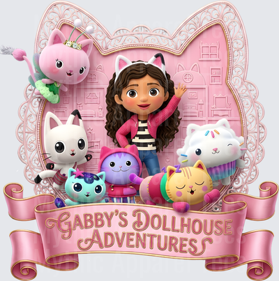 Gabby's Doll House Adventures Cast Pink Banner Frame Design