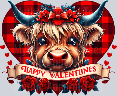 182 Highland Cow Happy Valentine_S Day T-Shirt