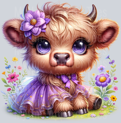 Cute Highland Cow Baby Cape Purple DTF Precious Highland Cow Transfers