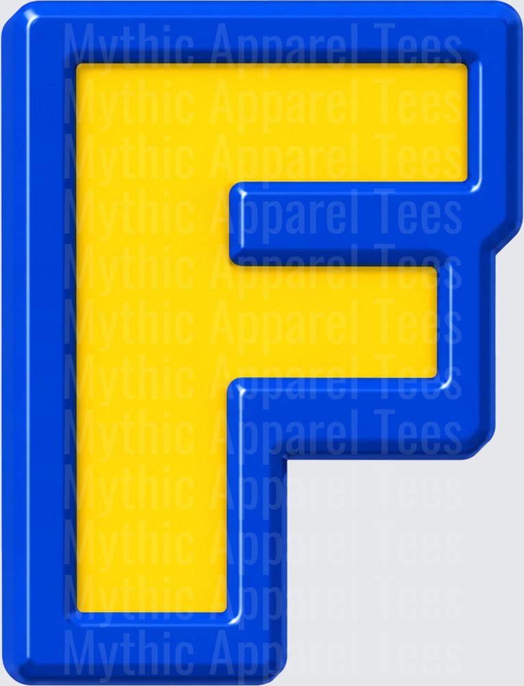 Toy Story Alphabet Letter F Yellow Blue Bold Block Font