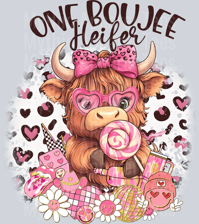 One Boujee Heifer Cute Highland Cow DTF Highland Cow Transfers