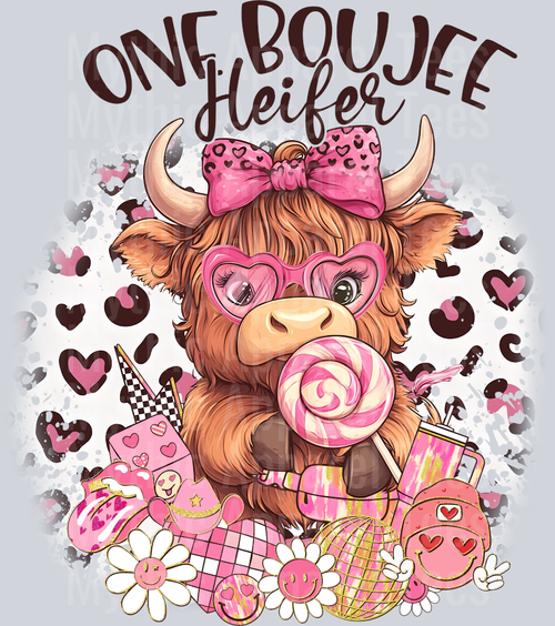 One Boujee Heifer Cute Highland Cow DTF Highland Cow Transfers