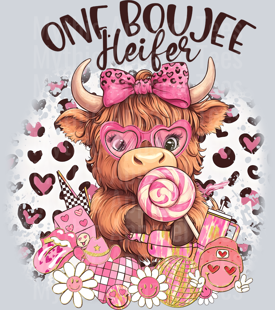 One Boujee Heifer Cute Highland Cow DTF Highland Cow Transfers