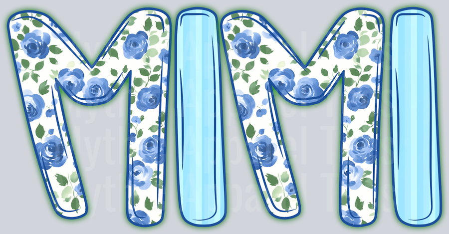MiMi Light Blue Floral Pattern DTF MiMi Transfers