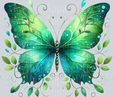 Green Dark Green and Blue Gem Watercolor butterfly DTF Butterfly Transfers