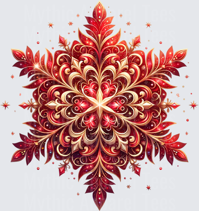 Crimson Gold Ornate Snowflake Mandala with Festive Glitter Star Burst