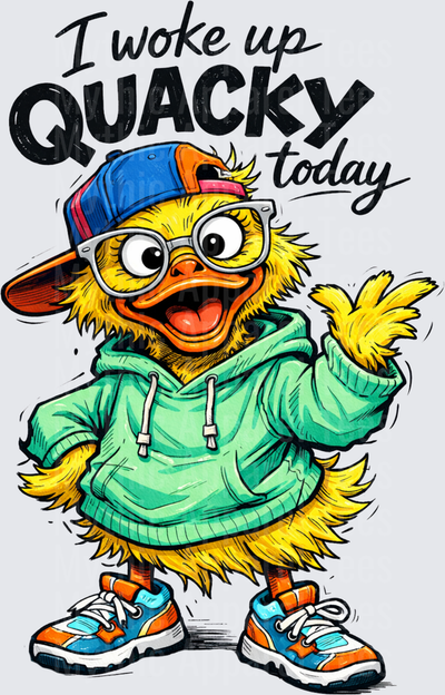 Funny Sarcastic Duck I Woke Up Quacky Today Cartoon Duck Wearing Hoodie Snapback Hat Glasses and Sneakers