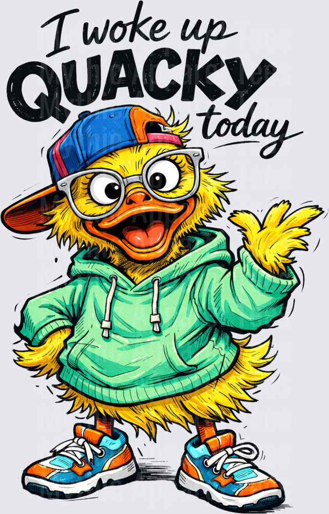 Funny Sarcastic Duck I Woke Up Quacky Today Cartoon Duck Wearing Hoodie Snapback Hat Glasses and Sneakers