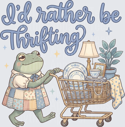 I'd Rather Be Thrifting Cottagecore Frog Shopping Cart Design