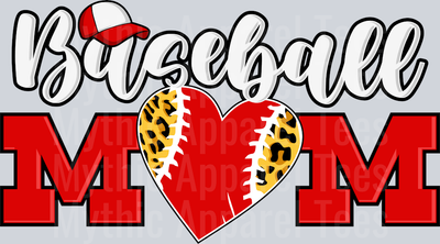 Baseball Mom heart pattern red letters DTF Baseball Transfers