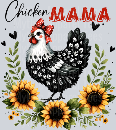Chicken mama chicken with sunflowers and greenery DTF Chicken Transfers