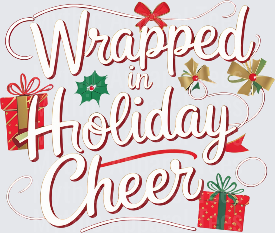 Christmas Wrapped in Holiday Cheer Script with Gift Boxes