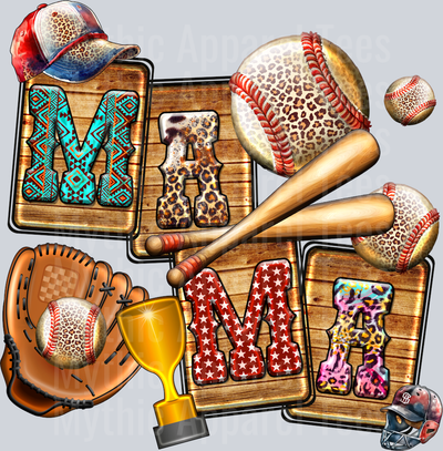 mama baseball with glove and bats DTF Baseball Transfers