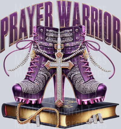 Boots on bible cross PW Purple Prayer Warrior DTF Religious Transfers