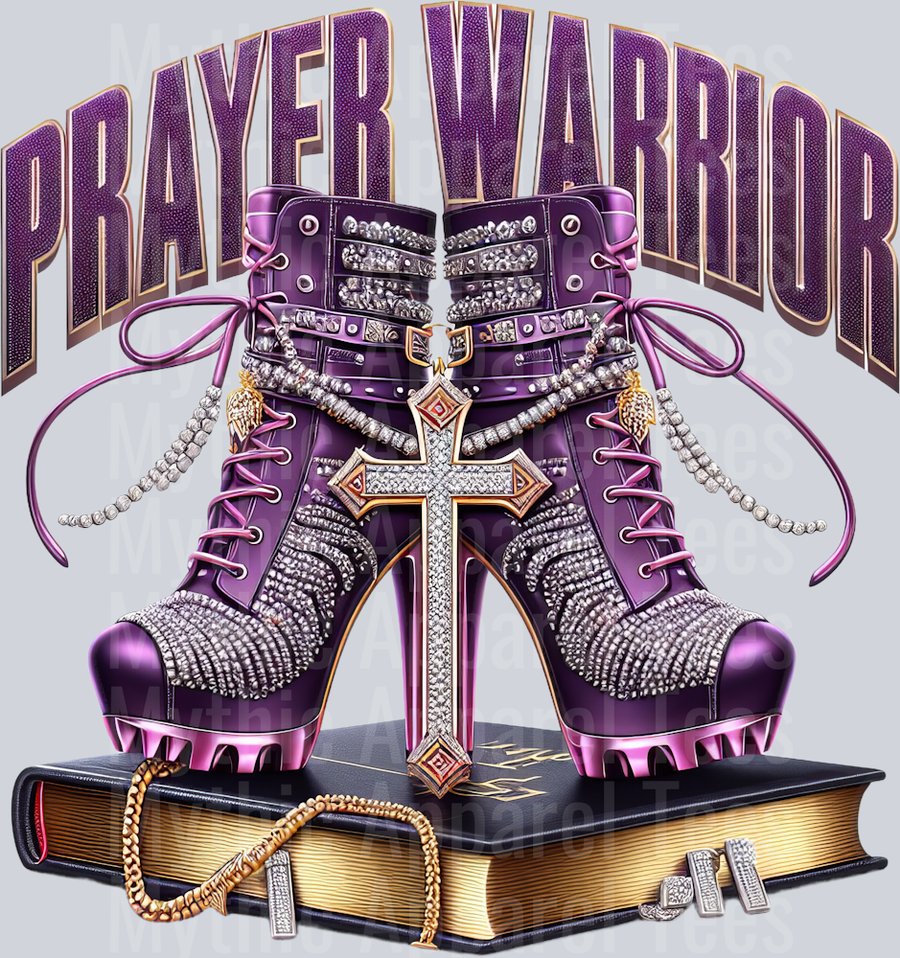Boots on bible cross PW Purple Prayer Warrior DTF Religious Transfers