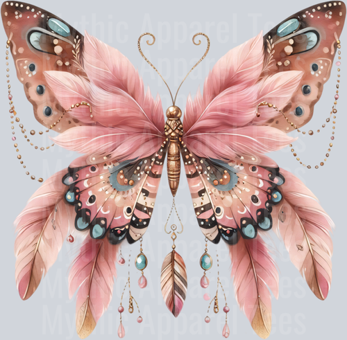 Pink light pink feathers Watercolor butterfly DTF Butterfly Transfers