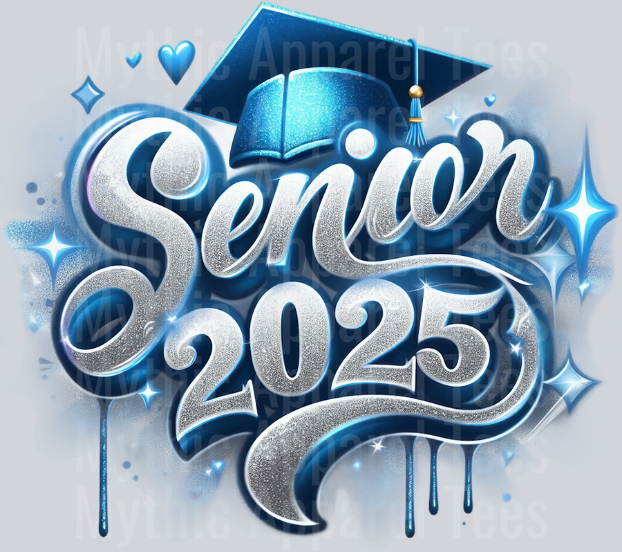 007 Senior 2025 Airbrushed Lt Blue DTF 2025 Senior Graduation Transfers
