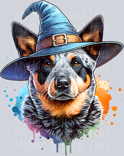 AUSTRALIAN CATTLE DOG WEARING WITCHES HAT