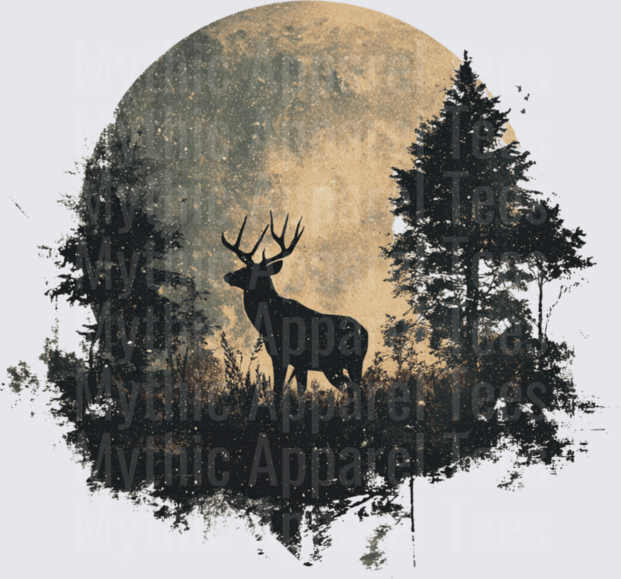 Majestic Buck Silhouette Full Moon Pine Forest Wilderness
