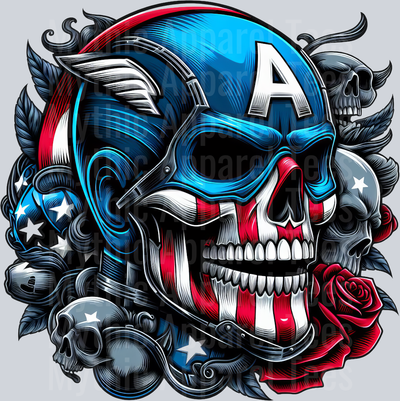 Captain America Roses Skull Pt 2 DTF Superhero Transfers