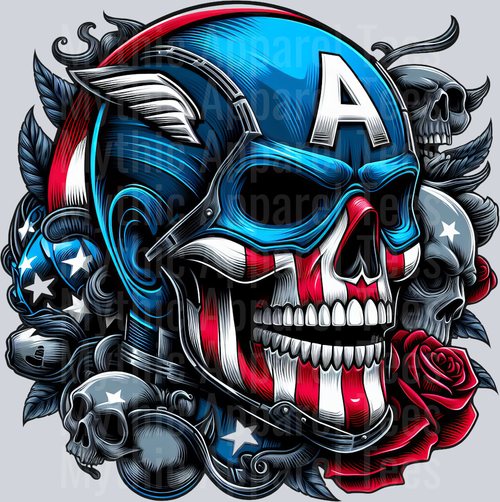 Captain America Roses Skull Pt 2 DTF Superhero Transfers