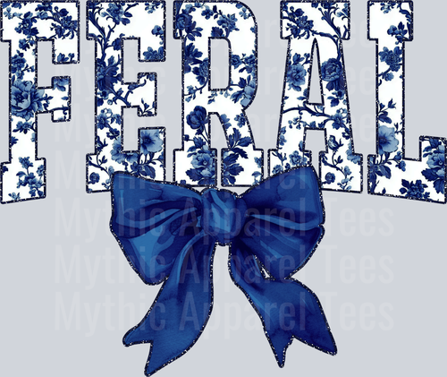 Navy Feral College Font With Bow Floral Pattern Feral Life