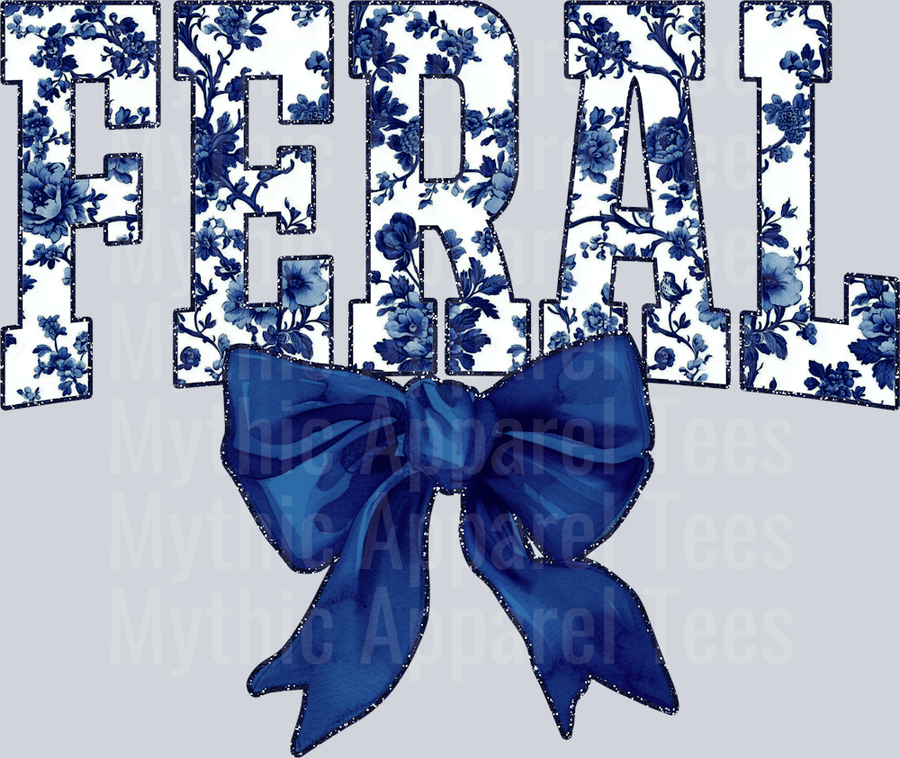 Navy Feral College Font With Bow Floral Pattern Feral Life