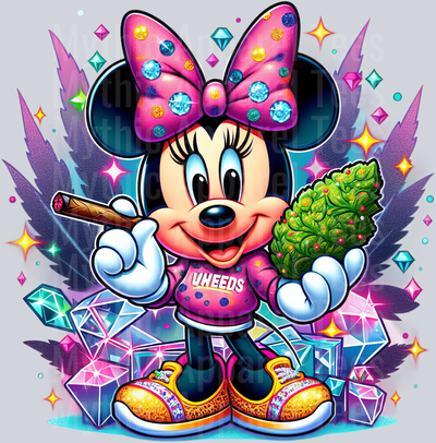 Minnie Mouse Weed Plant Cheeta Print Jewels Smoking Weed DTF Weed Transfers