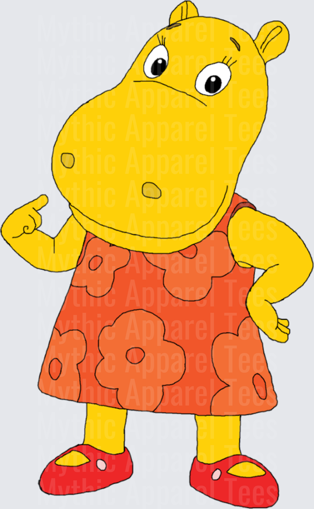 Tasha the Hippo Backyardigans Yellow Cartoon Character Orange Floral Dress Pointing Pose