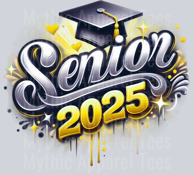 0017 Senior 2025 Airbrushed Gold and Gray DTF 2025 Senior Graduation Transfers